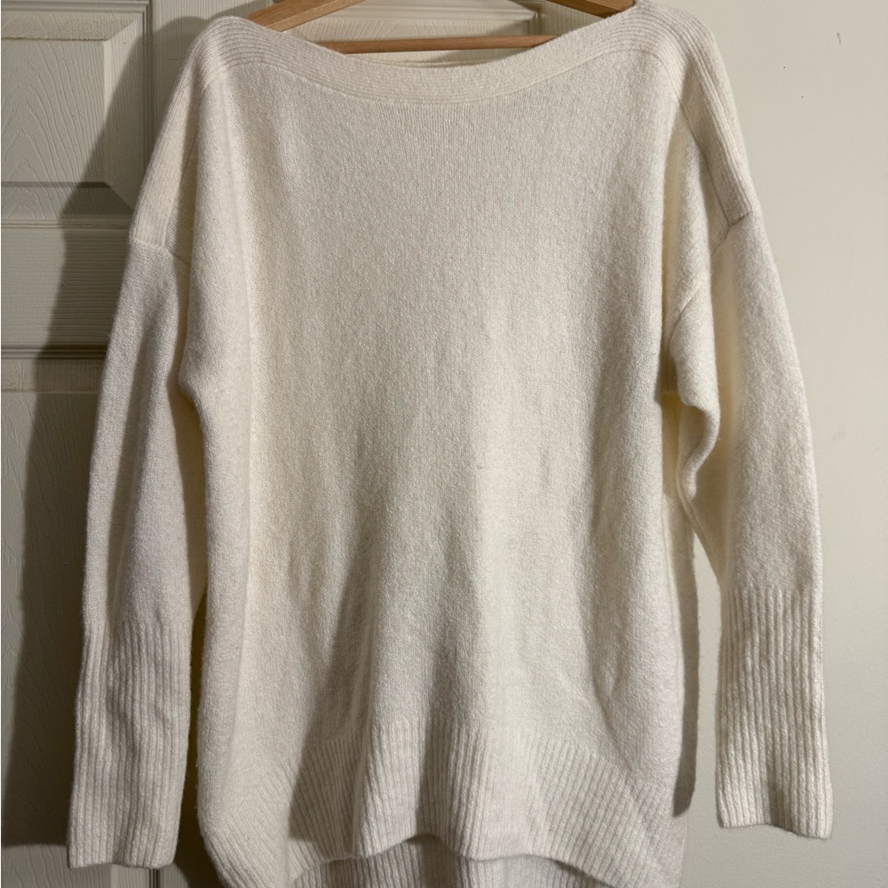 Anthropologie White Off-the-Shoulder Merino Wool Sweater